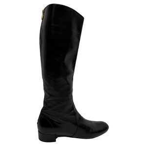 Prada Zip-Up Knee-High Boots in Black Leather